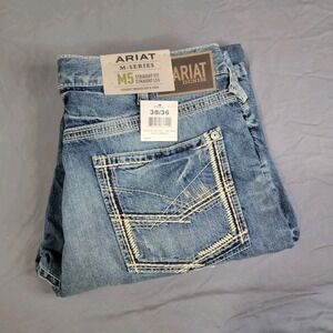 New Ariat M5 Straight Leg Jeans Mens 38x36 Blue Denim Cowboy Medium Wash NWT